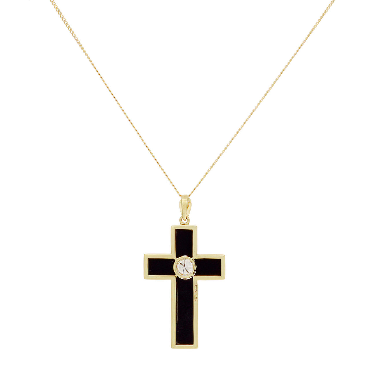 Exclusive 18K Yellow Gold 0.30 Carat Diamond Onyx Cross Pendant — Side View