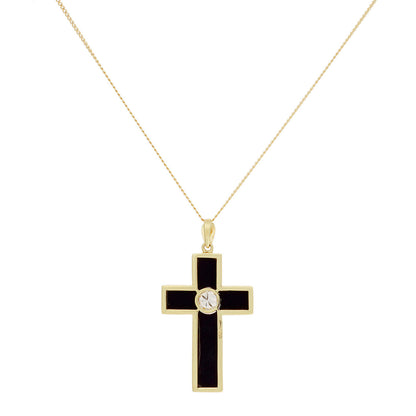 Exclusive 18K Yellow Gold 0.30 Carat Diamond Onyx Cross Pendant — Side View