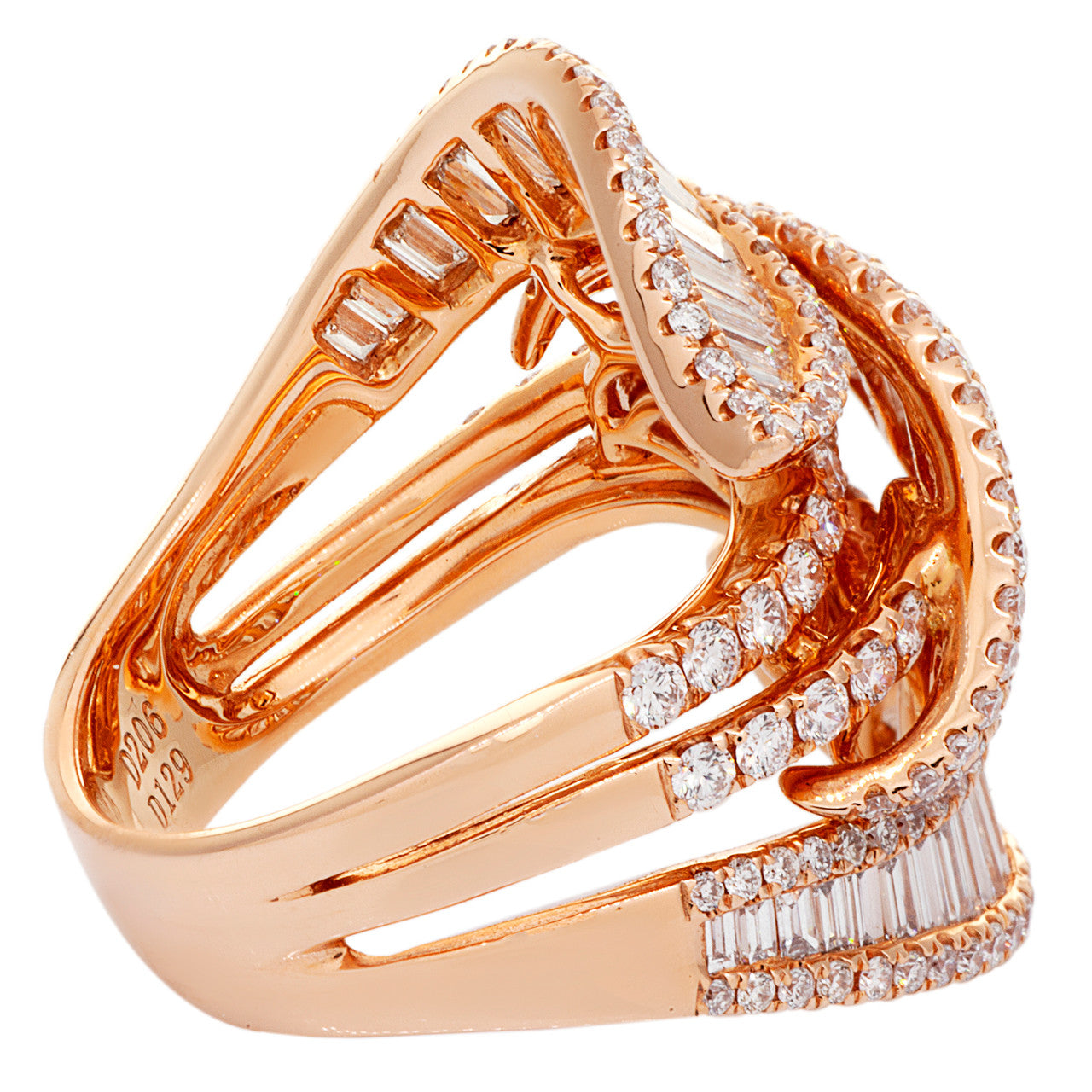 Exclusive 18K Rose Gold 3.35 Carat Baguette Diamond Ring — 5.5 — Top View