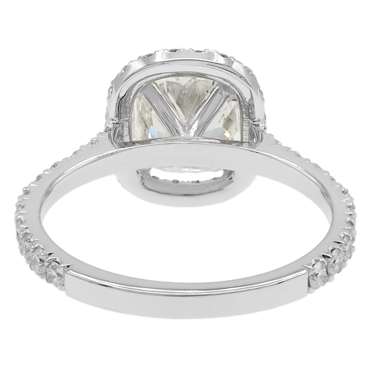 Exclusive 18K White Gold 1.50 Carat Cushion Cut Diamond Ring — 4.5 — Back View