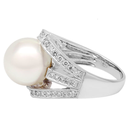 Exclusive 18K White Gold South Sea Pearl 0.46 Carat Diamond Ring — 6 — Side View