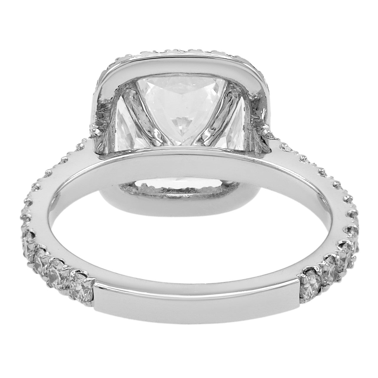 Exclusive 18K White Gold 3.04 Carat Cushion Cut Diamond Ring — Back View