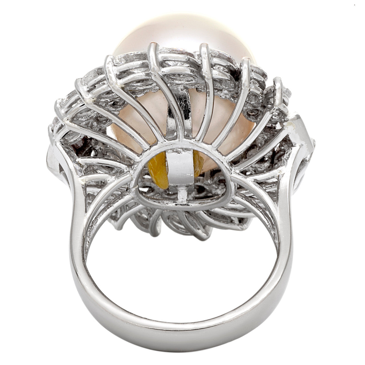 Exclusive 18K White Gold South Sea Pearl Diamond Cluster Ring — 3.75 — Back View