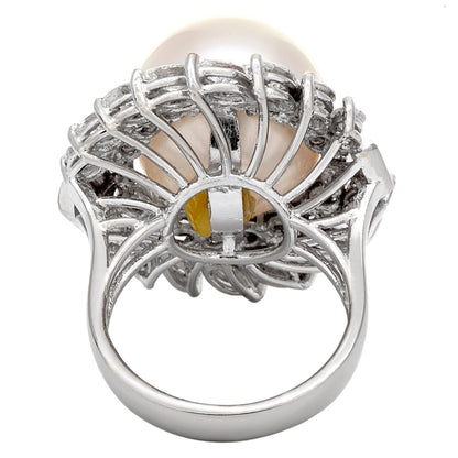 Exclusive 18K White Gold South Sea Pearl Diamond Cluster Ring — 3.75 — Back View