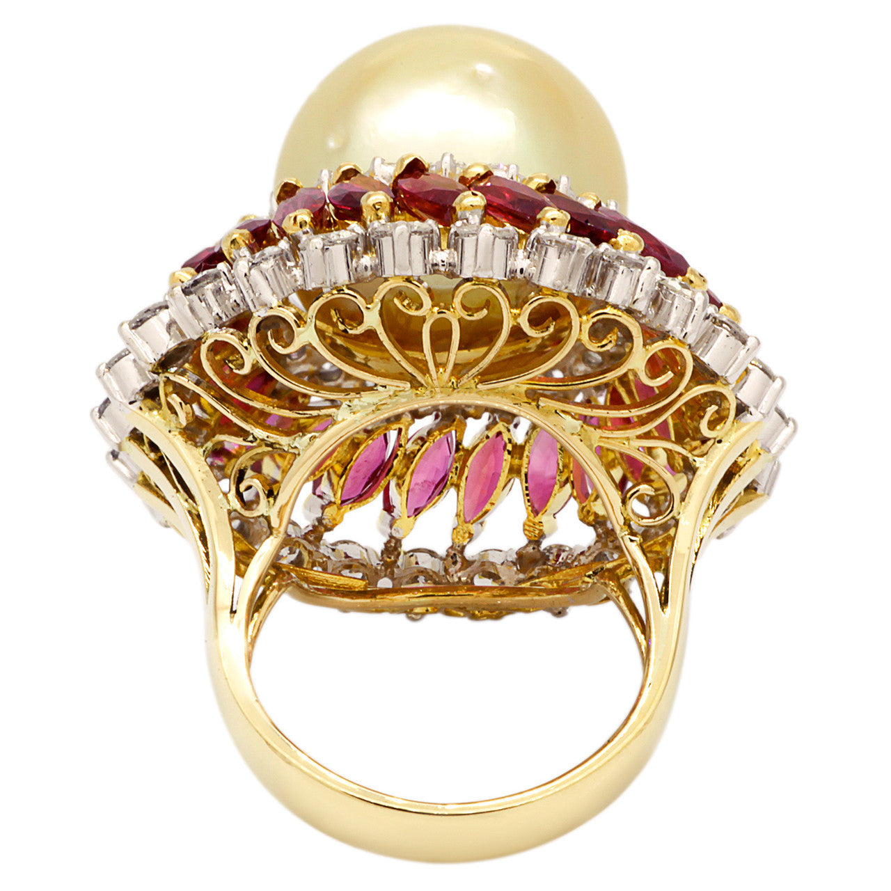 Exclusive 18K Yellow Gold South Sea Pearl, Ruby & Diamond Ring — 3.5 — Back View