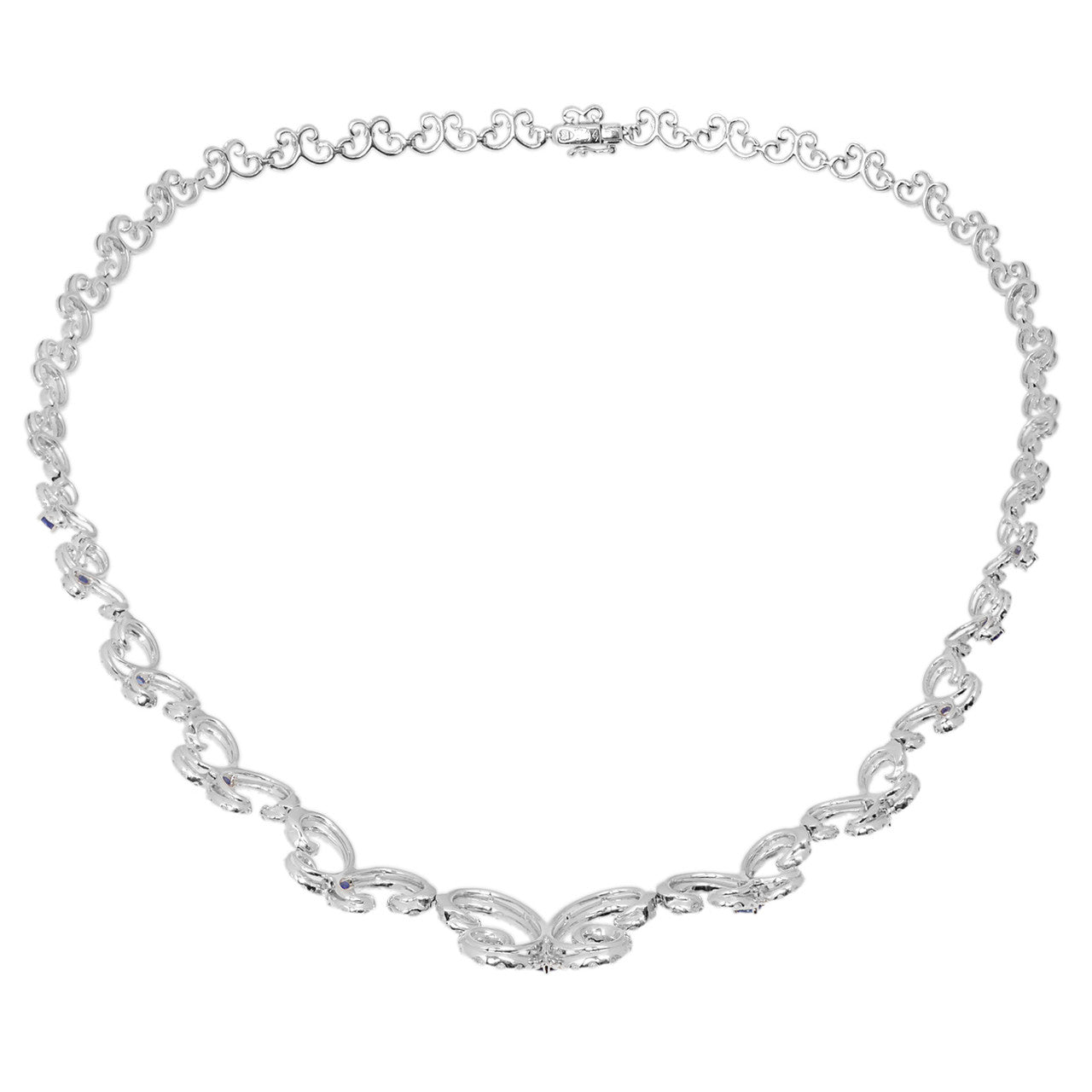 Exclusive 18K White gold 4.33 Carat Diamond & Sapphire Necklace — Side View