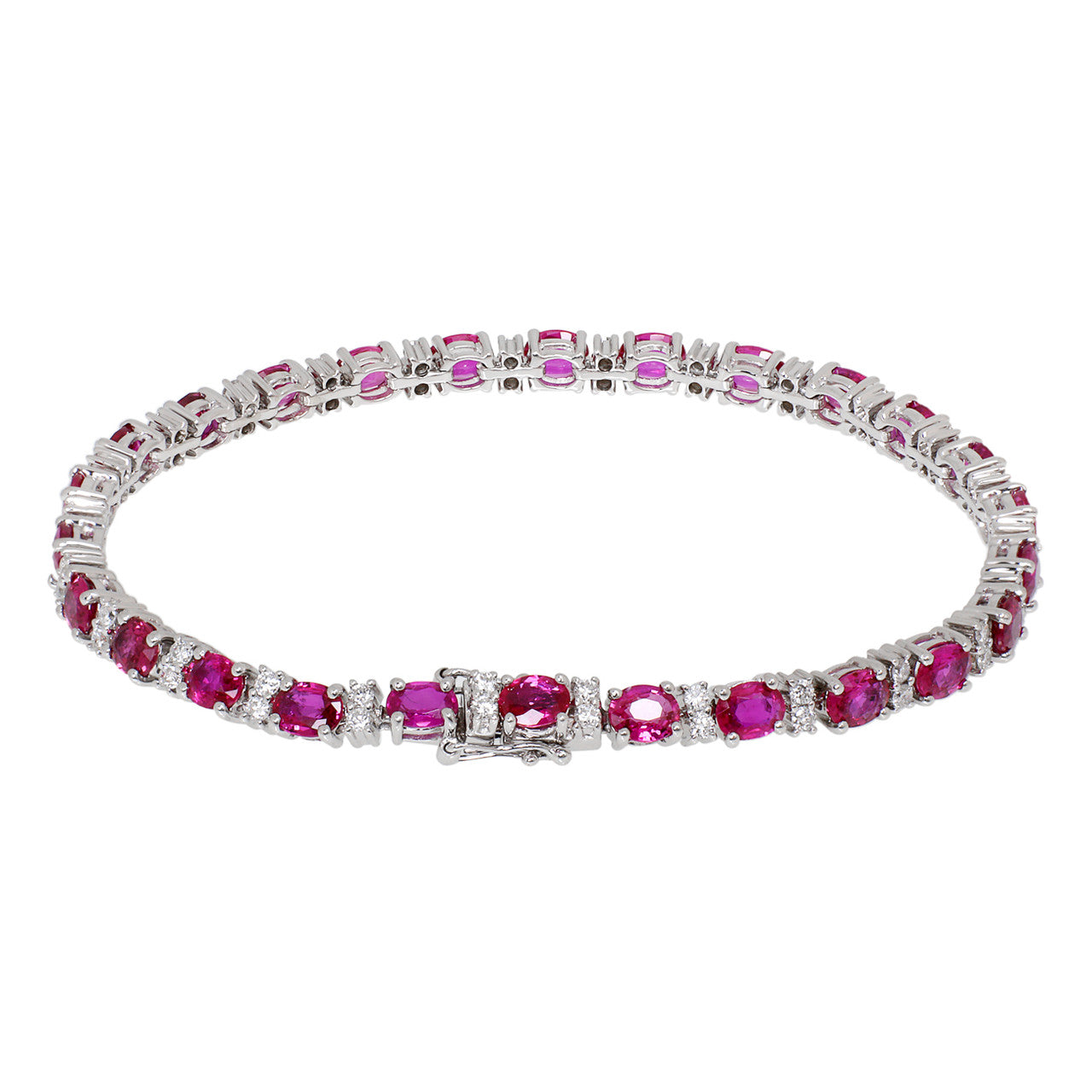 Exclusive 18K White Gold 8.06 Carat Ruby & Diamond Tennis Bracelet — Side View