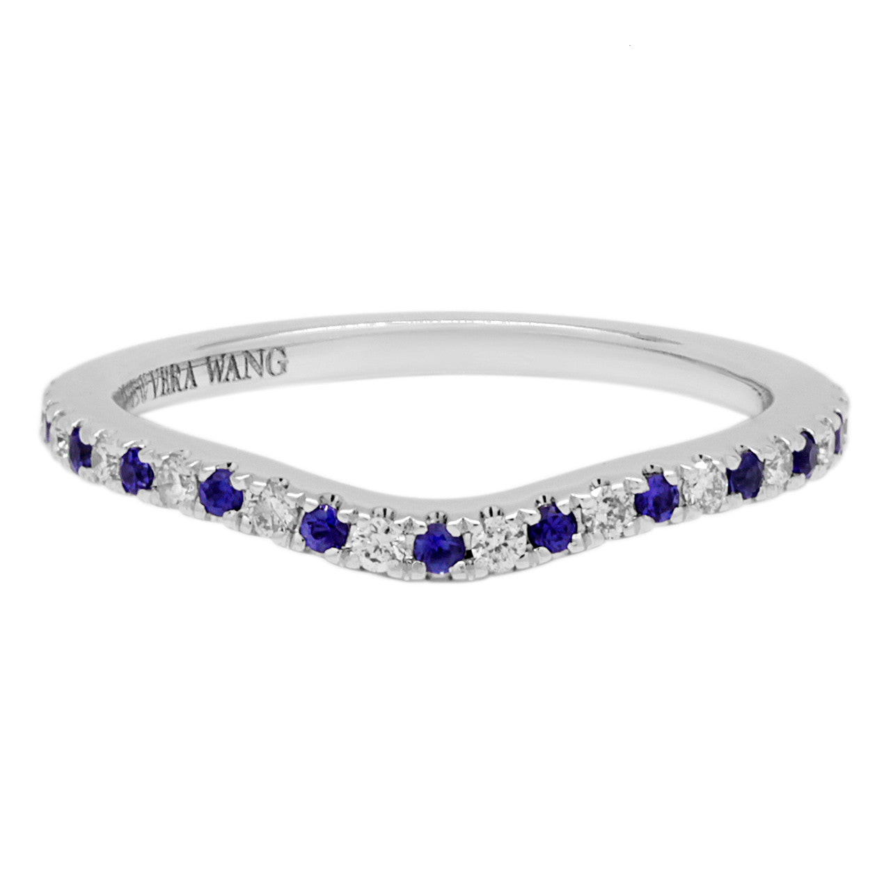 Exclusive 14K White Gold Vera Wang Diamond & Sapphire Wedding Band — Front View