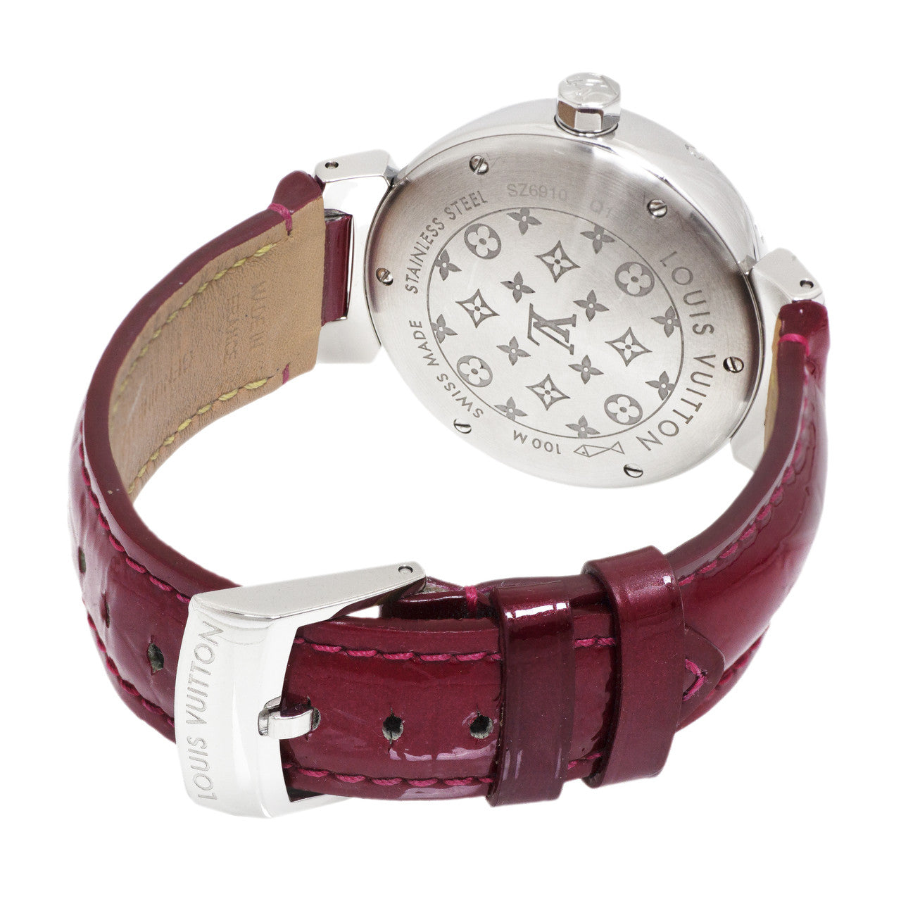 Exclusive Louis Vuitton Stainless Steel & Diamond Tambour Attraction Ladies Watch — Detail View