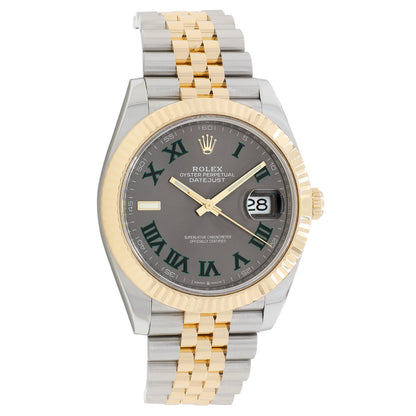 Exclusive Rolex 18K Yellow Gold Stainless Steel 'Wimbledon' Datejust 41 126333 — Front View
