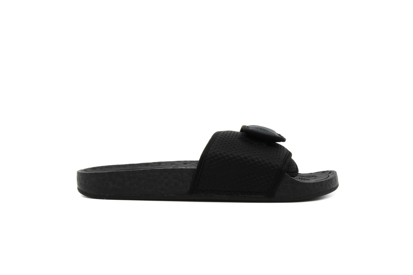 Exclusive adidas Originals x PHARRELL WILLIAMS BOOST SLIDE "CORE BLACK" — 3.5 — Front View