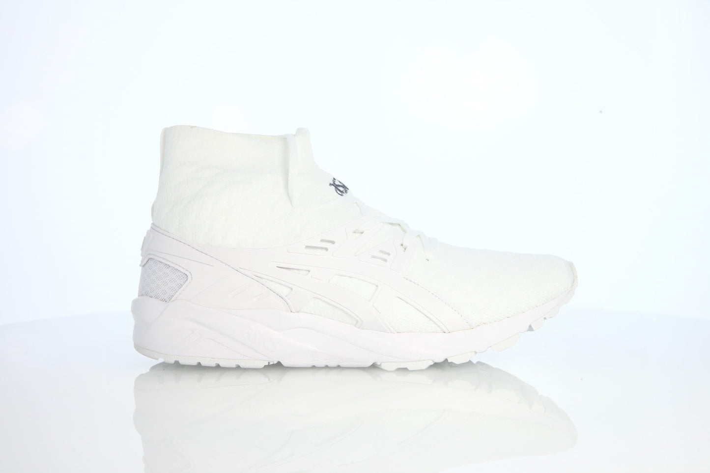 Exclusive Asics Gel-Kayano Trainer Evo One Piece Knit Pack "All White" — 4 — Front View