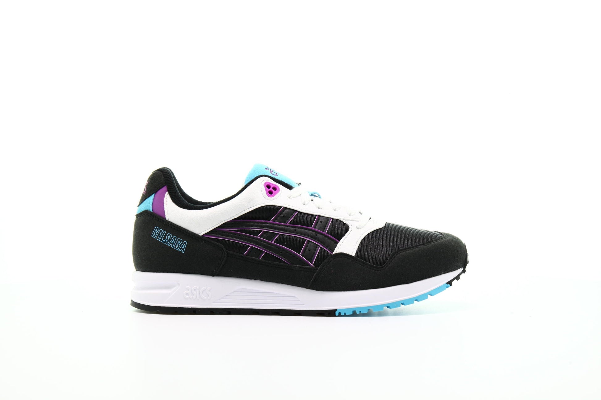Exclusive Asics GEL-SAGA "Black / Orchid" — 4 — Front View