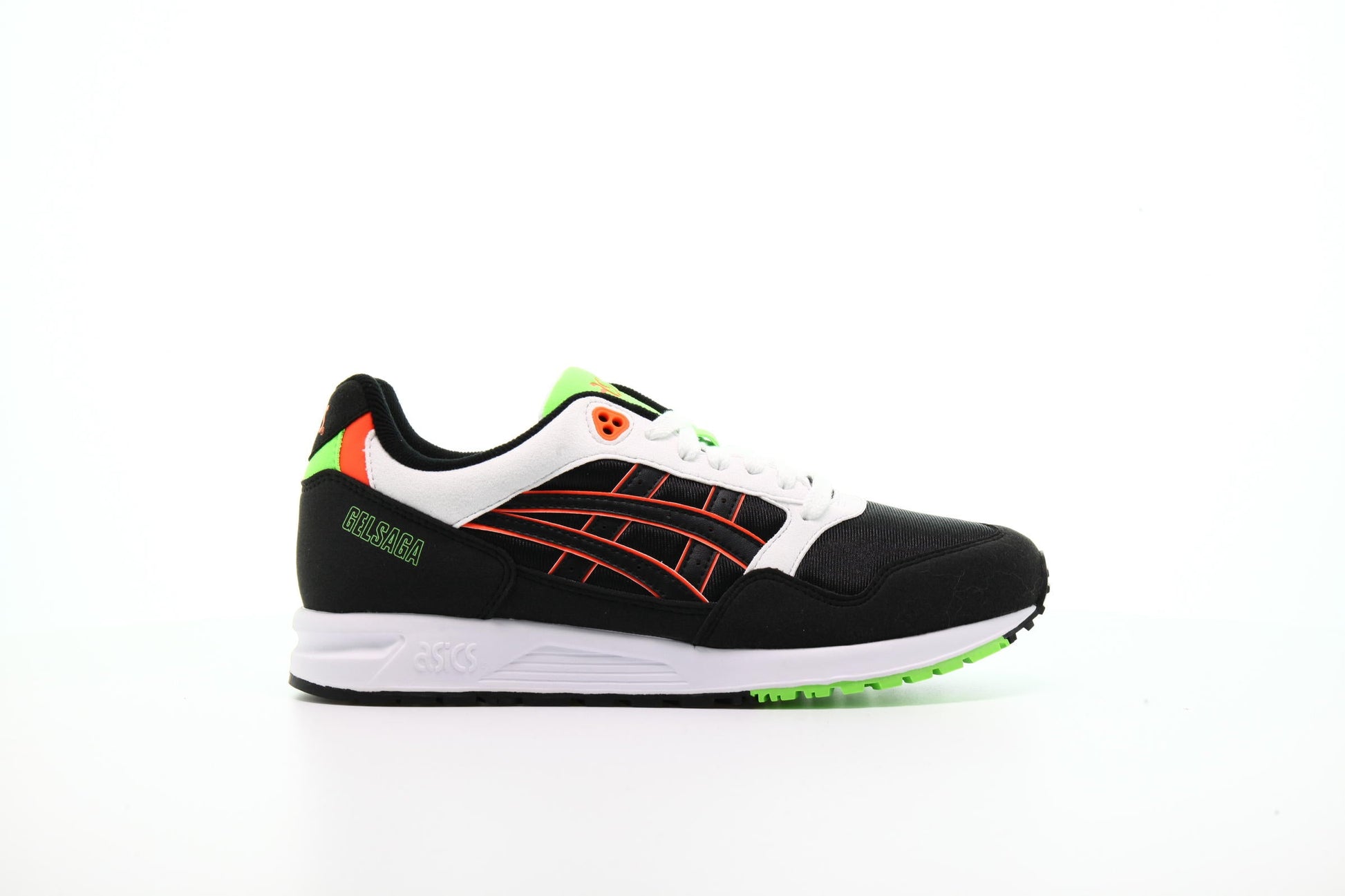 Exclusive Asics GEL-SAGA "Black / Shocking Orange" — 4 — Front View