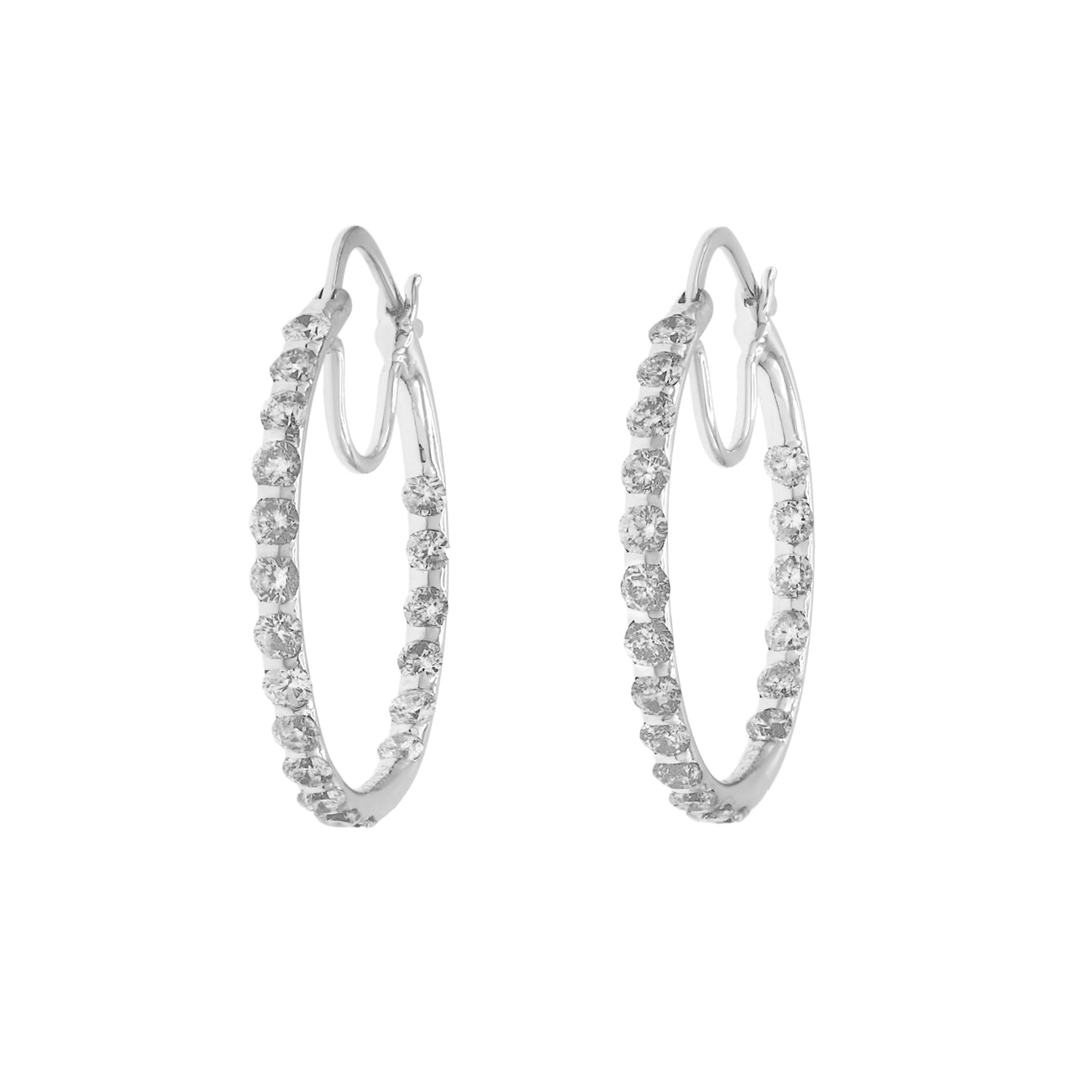 Exclusive 14K White Gold 2.18 Carat Diamond Hoop Earrings — Front View