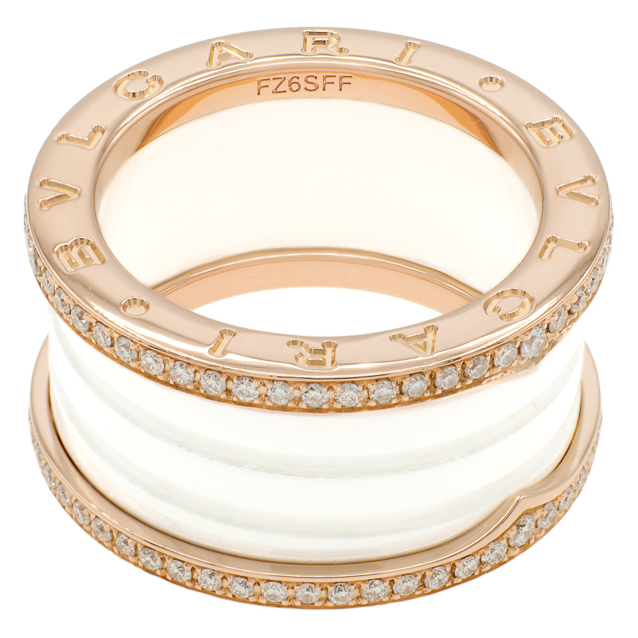 Exclusive Bulgari 18K Rose Gold Ceramic Diamond Four-Band B.Zero1 Ring — Side View