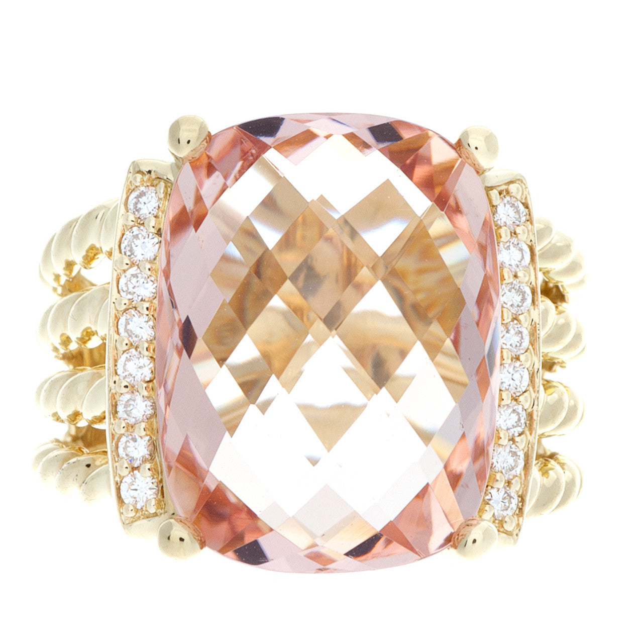 Exclusive David Yurman 18K Yellow Gold, Morganite & Diamond Wheaton Ring — Front View