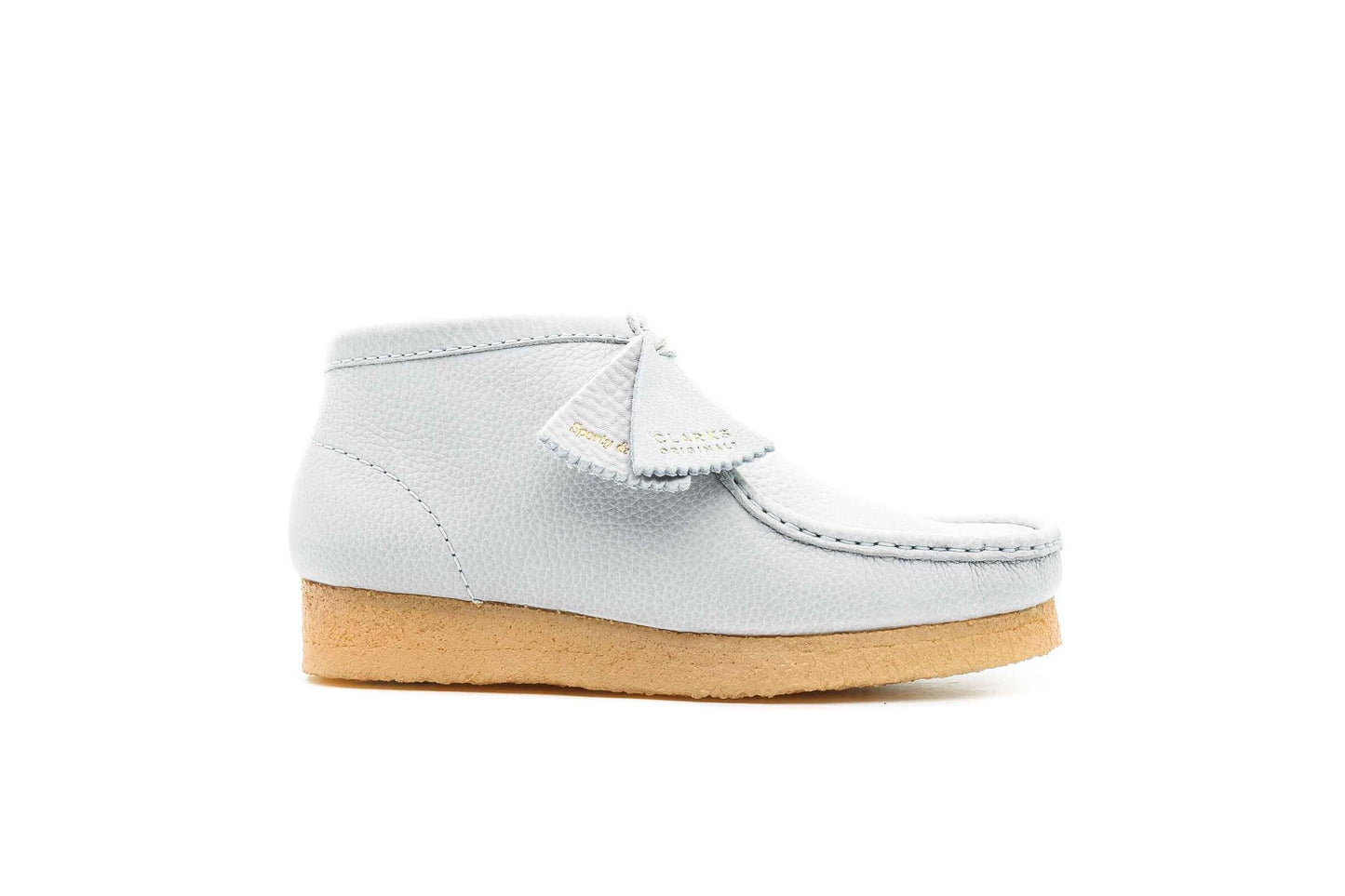 Exclusive Clarks Originals x SPORTY AND RICH WALLABEE BOOT "LIGHT BLUE" — 3 — Front View