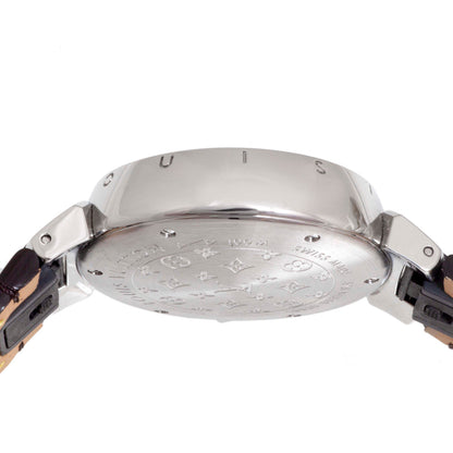 Exclusive Louis Vuitton Stainless Steel & Diamond Tambour 34mm Quartz Watch Q1310 — Detail View