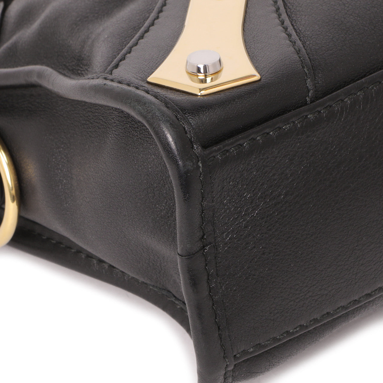 Exclusive Balenciaga Black Calfskin Metal Plate Mini  City — Detail View