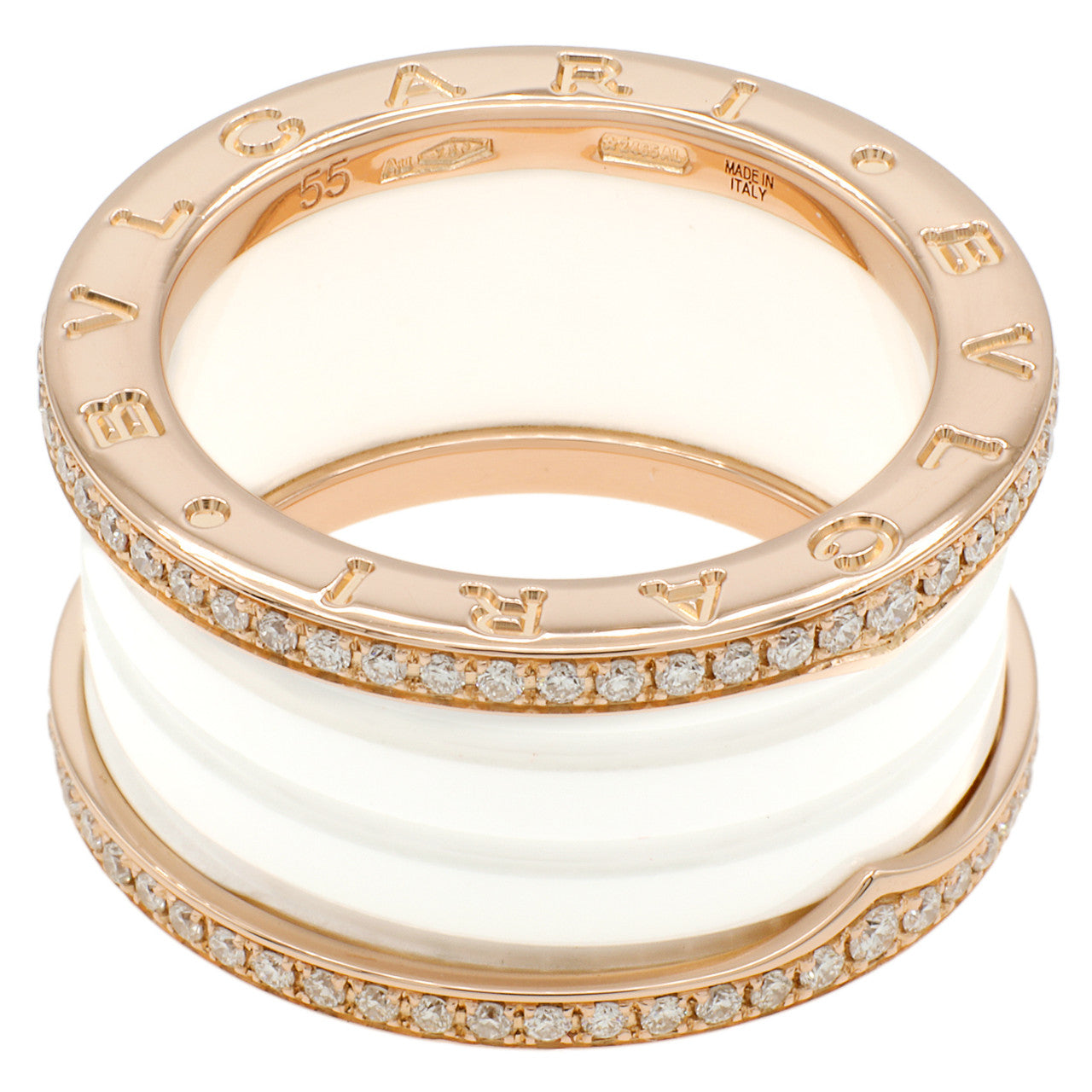 Exclusive Bulgari 18K Rose Gold Ceramic Diamond Four-Band B.Zero1 Ring — Front View
