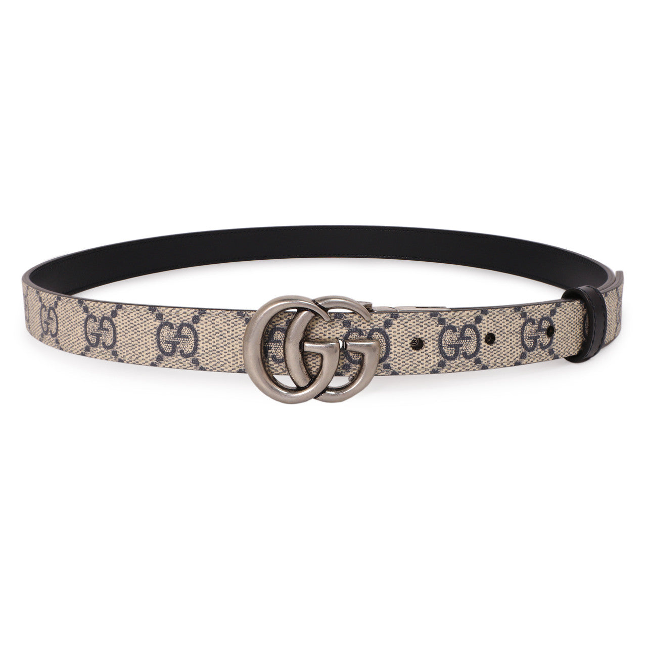 Exclusive Gucci GG Supreme Monogram Double G Reversible 20mm Belt — Front View