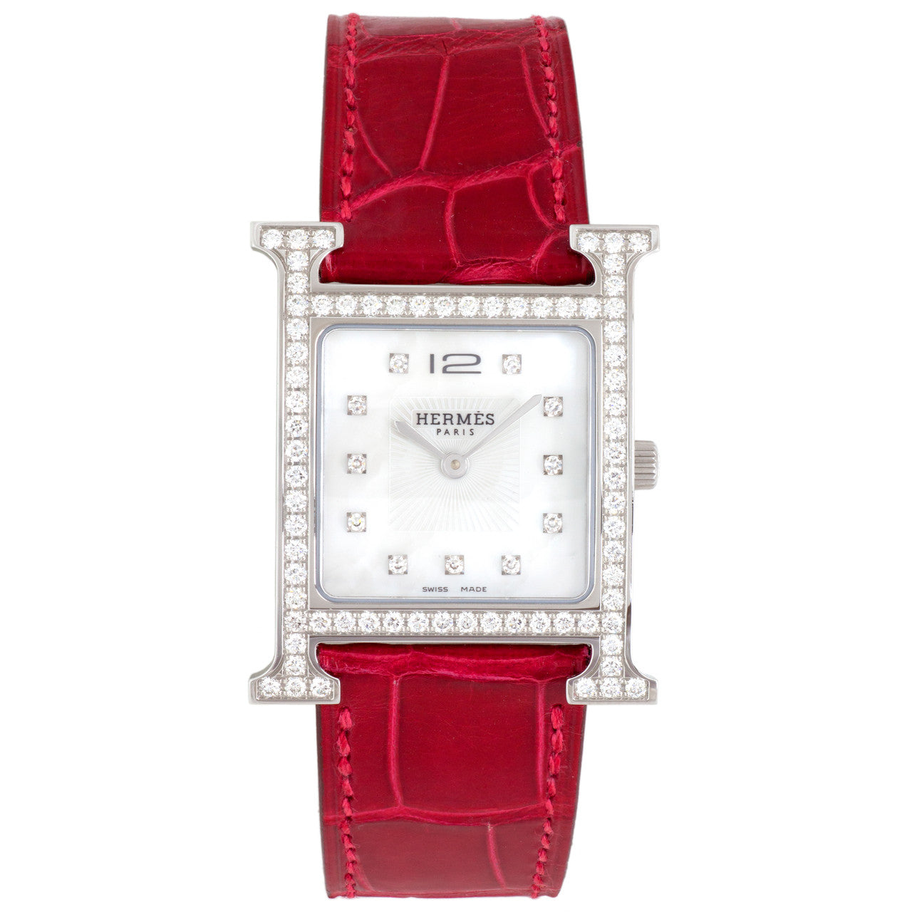 Exclusive Hermes Stainless Steel & Diamond Heure H Quartz Watch  HH1.530 — Front View