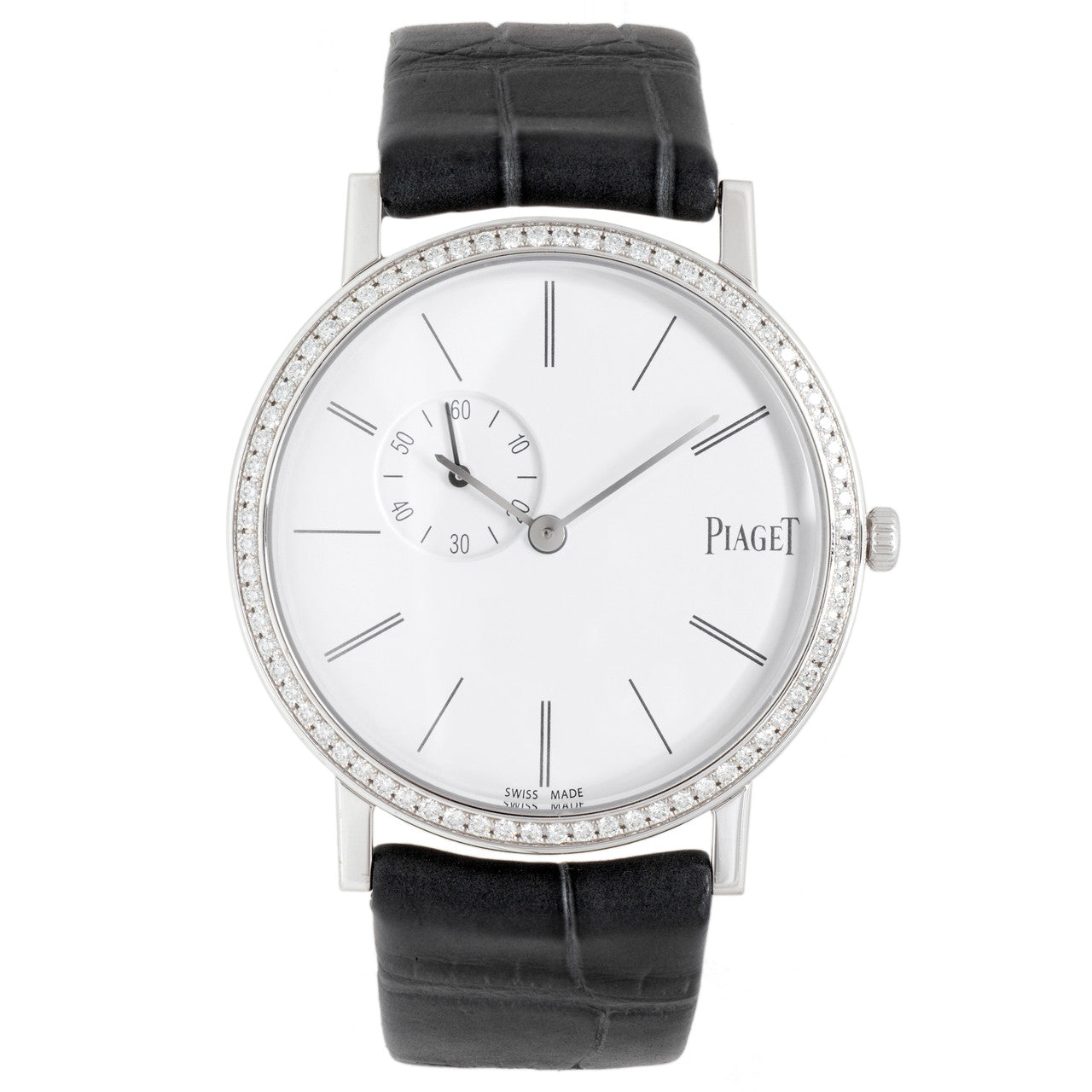 Exclusive Piaget 18K White Gold Diamond 34mm Altiplano Watch GOA39106 — Front View