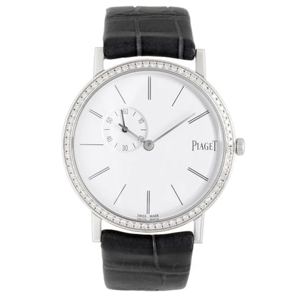 Exclusive Piaget 18K White Gold Diamond 34mm Altiplano Watch GOA39106 — Front View