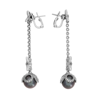 Exclusive Louis Vuitton 18K White Gold, Diamond, Tahitian Pearl Elegantes Ear Pendants — Side View