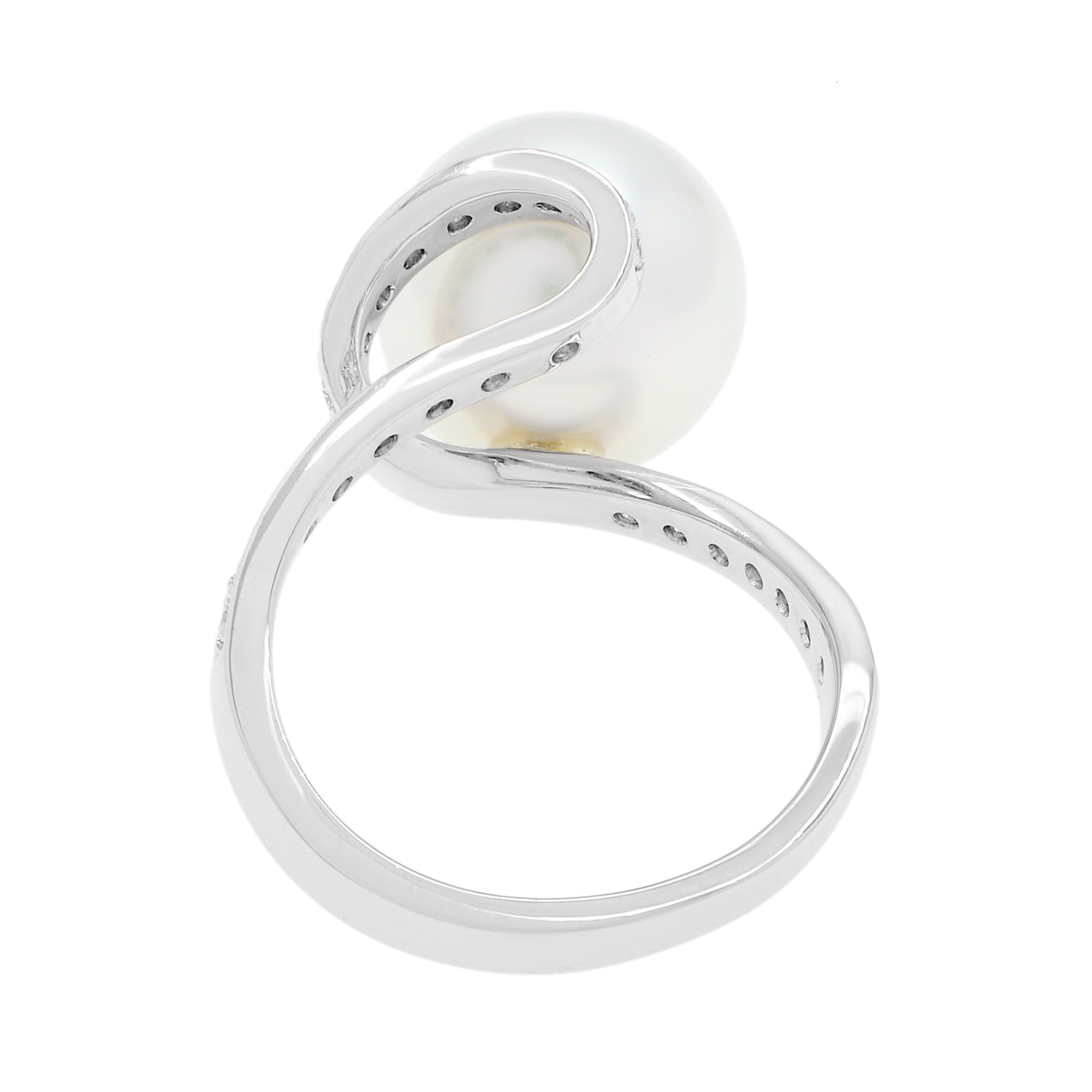 Exclusive Mikimoto 18K White Gold South Sea Pearl Diamond Ring — Back View