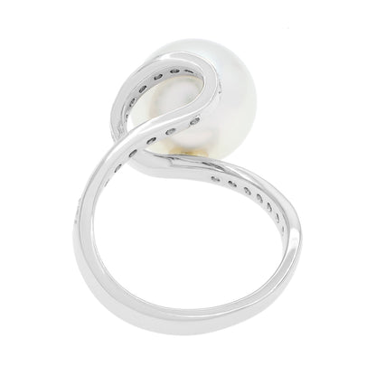 Exclusive Mikimoto 18K White Gold South Sea Pearl Diamond Ring — Back View