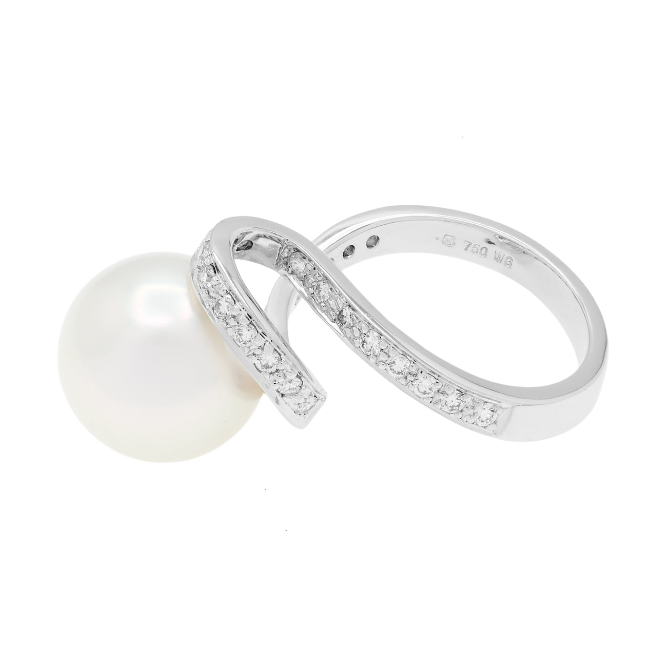 Exclusive Mikimoto 18K White Gold South Sea Pearl Diamond Ring — Side View