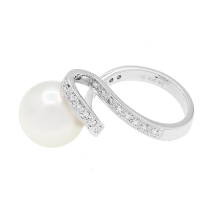 Exclusive Mikimoto 18K White Gold South Sea Pearl Diamond Ring — Side View