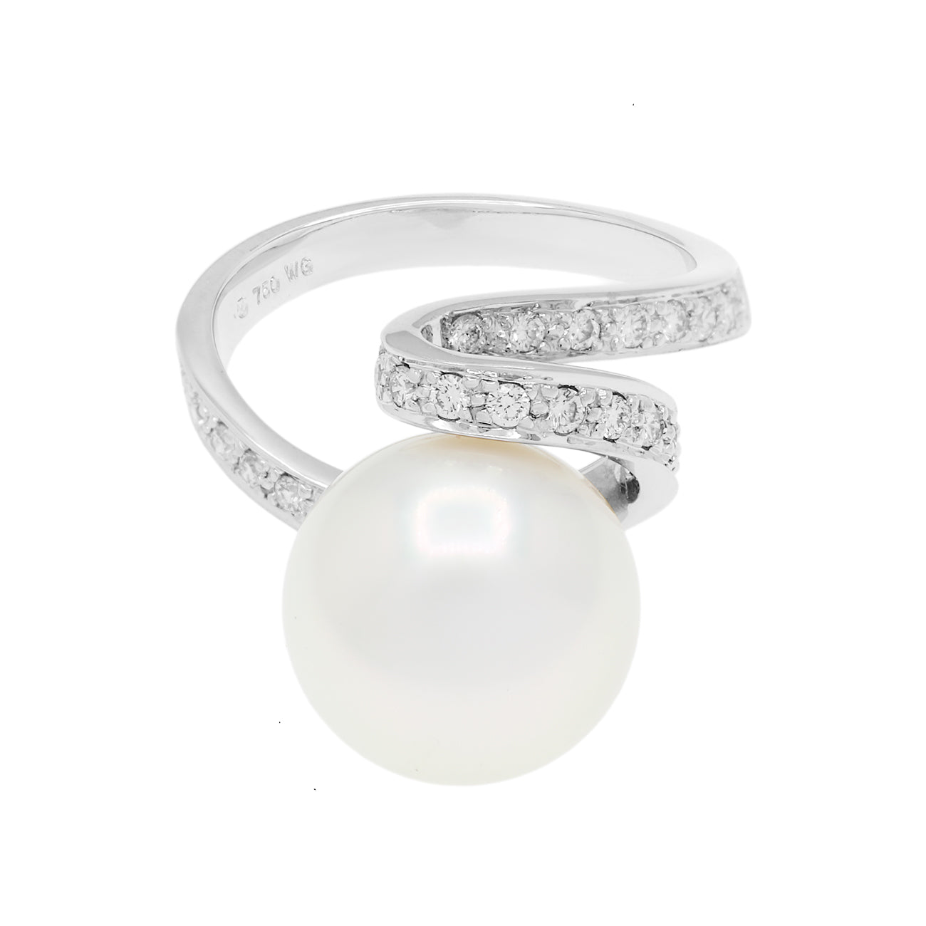 Exclusive Mikimoto 18K White Gold South Sea Pearl Diamond Ring — Front View
