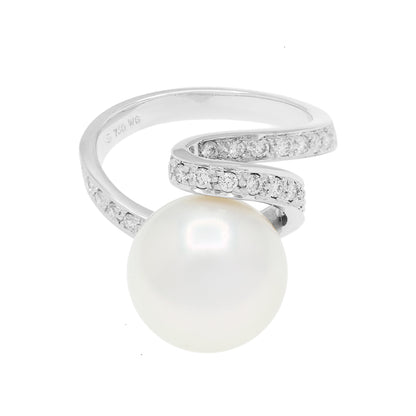 Exclusive Mikimoto 18K White Gold South Sea Pearl Diamond Ring — Front View