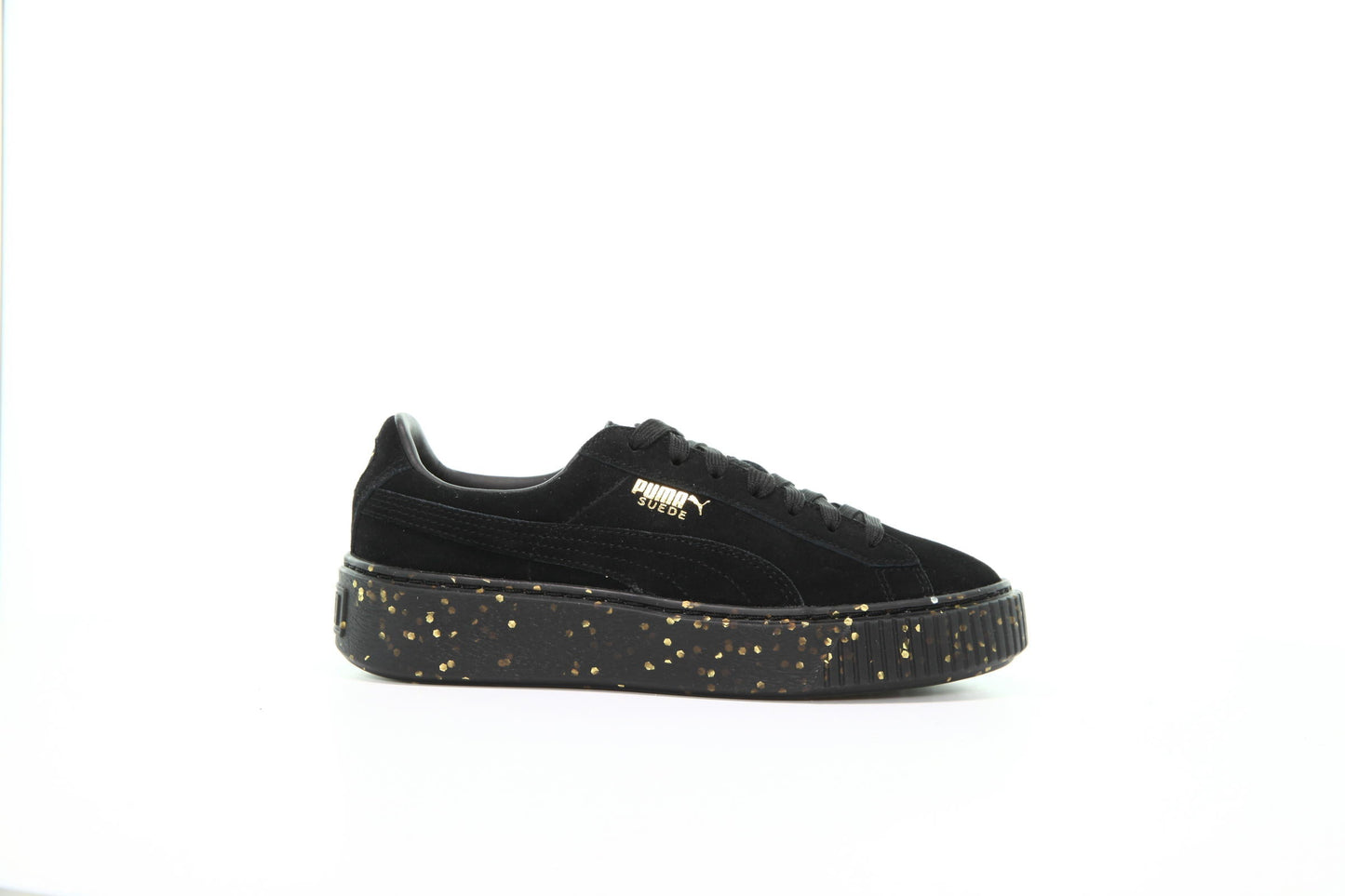 Exclusive Puma Suede Platform Celebrate Womens "Puma Black" — 4 — Front View