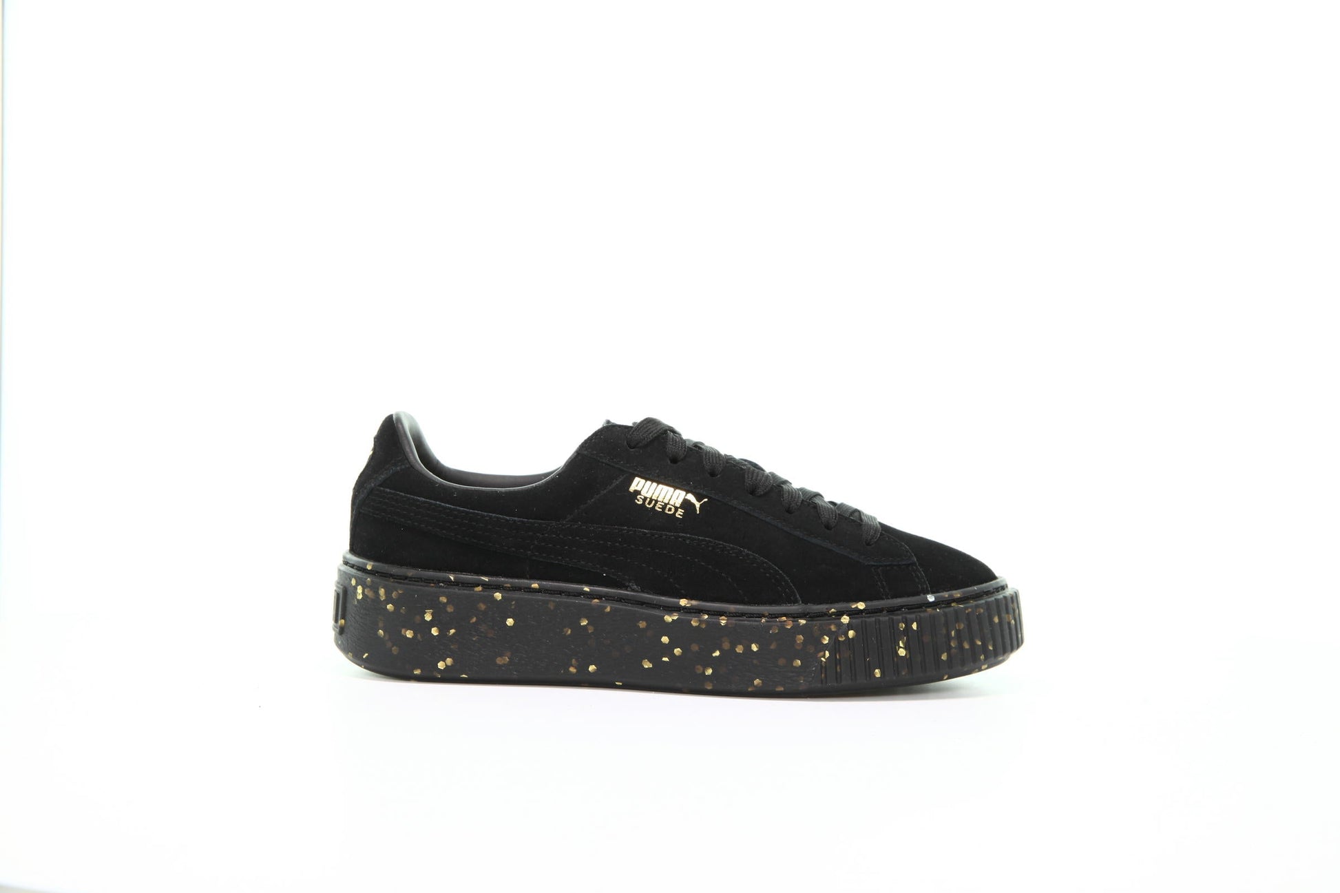 Exclusive Puma Suede Platform Celebrate Womens "Puma Black" — 4 — Front View