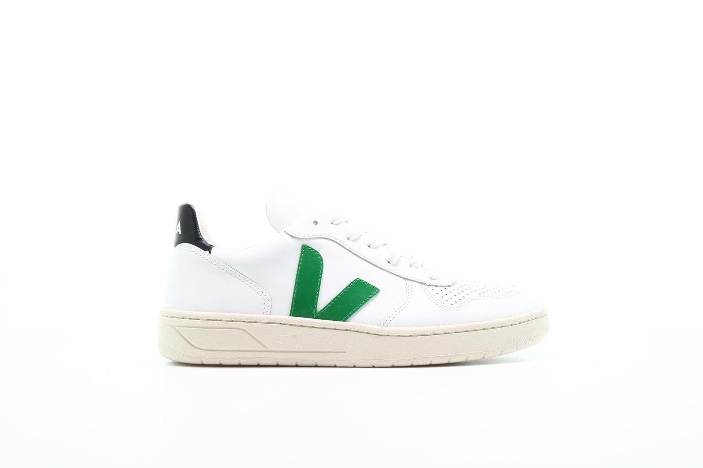 Exclusive Veja V10 Leather "Extra White Emeraude Black" — 7 — Front View