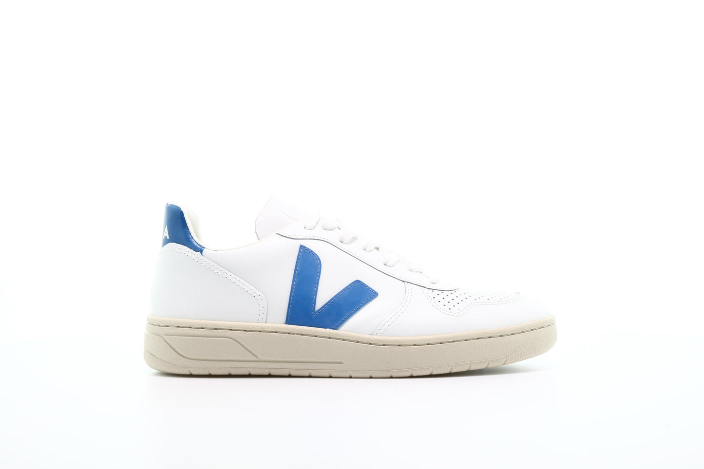 Exclusive Veja V10 Leather Extra "White / Swedish Blue" — 7 — Front View