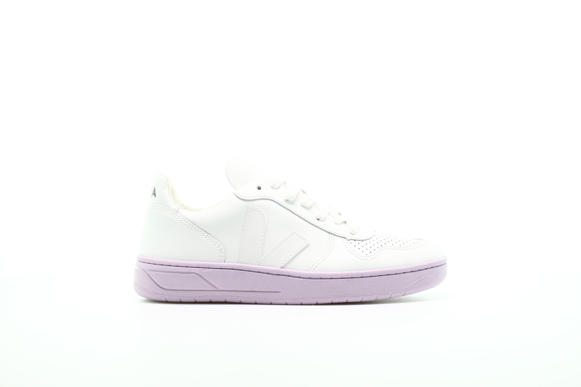Exclusive Veja WMNS V10 Leather "Extra White Lilas Sole" — 5 — Front View